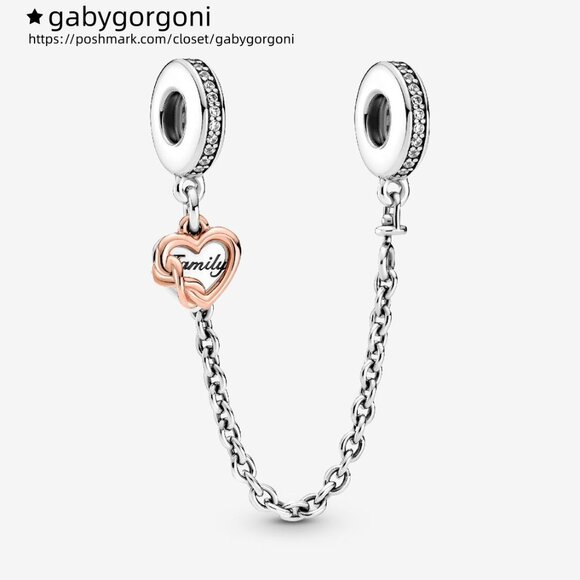 Pandora Family Heart Safety Chain Charm - Picture 1 of 3
